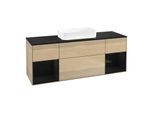 Villeroy und Boch Finion Waschtischunterschrank F742PHPC 160x60,3x50,1cm, Regale Glossy black lacquer, Oak Veneer