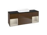 Villeroy und Boch Finion Waschtischunterschrank F742HHGN 160x60,3x50,1cm, Regale sand matt lacquer, Walnut veneer