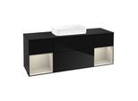 Villeroy und Boch Finion Waschtischunterschrank F742HHPH 160x60,3x50,1cm, Regale sand matt lacquer, Glossy Black Lacquer