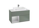 Villeroy und Boch Finion Waschtischunterschrank G361GJGM 100cm, Abdeckplatte white matt, Emotion, Regal links Light grey matt, Olive Matt Lacquer