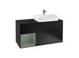 Villeroy und Boch Finion Waschtischunterschrank G392GMPD 120cm, Abdeckplatte black matt, Emotion, Regal links Olive Matt Lacquer, Black matt lacquer