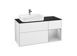 Villeroy und Boch Finion Waschtischunterschrank F402GJGF 120cm, Abdeckplatte black matt, Regal rechts Light grey matt, Glossy white lacquer