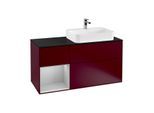 Villeroy und Boch Finion Waschtischunterschrank F392GJHB 120cm, Abdeckplatte black matt, Regal links Light grey matt, Peony Matt