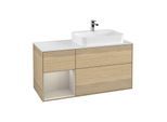 Villeroy und Boch Finion Waschtischunterschrank F391HHPC 120cm, Abdeckplatte white matt, Regal links Sand Matt Lacquer, Oak Veneer