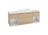 Villeroy und Boch Finion Waschtischunterschrank G331GJPC 160cm, Abdeckplatte white matt, Emotion, Regale Light grey matt lacquer, Oak Veneer