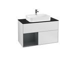 Villeroy und Boch Finion Waschtischunterschrank G362HGMT 100cm, Abdeckplatte black matt, Emotion, Regal links Midnight Blue Matt Lacquer, White matt lacquer