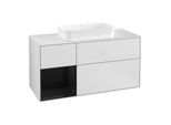Villeroy und Boch Finion Waschtischunterschrank G291PHMT 120cm, Abdeckplatte white matt, Emotion, Regal links Glossy Black Lacquer, White matt lacquer