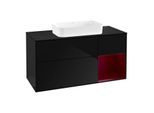 Villeroy und Boch Finion Waschtischunterschrank G302HBPH 120cm, Abdeckplatte black matt, Emotion, Regal rechts Peony, Glossy Black Lacquer