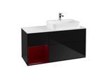 Villeroy und Boch Finion Waschtischunterschrank G391HBPH 120cm, Abdeckplatte white matt, Emotion, Regal links Peony, Glossy Black Lacquer