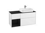 Villeroy und Boch Finion Waschtischunterschrank G392PHGF 120cm, Abdeckplatte black matt, Emotion, Regal links Glossy Black Lacquer, Glossy white lacquer