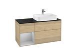 Villeroy und Boch Finion Waschtischunterschrank G392GJPC 120cm, Abdeckplatte black matt, Emotion, Regal links Light grey matt, Oak Veneer