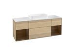 Villeroy und Boch Finion Waschtischunterschrank F331GNPC 160x60,3cm, Abdeckplatte white matt, Regale Walnut veneer, Oak Veneer