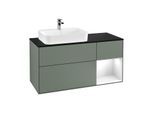 Villeroy und Boch Finion Waschtischunterschrank G402GFGM 120cm, Abdeckplatte black matt, Emotion, Regal rechts Glossy white lacquer, Olive Matt Lacquer