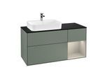 Villeroy und Boch Finion Waschtischunterschrank G402HHGM 120cm, Abdeckplatte black matt, Emotion, Regal rechts Sand Matt, Olive Matt Lacquer