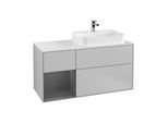 Villeroy und Boch Finion Waschtischunterschrank F391GKGJ 120cm, Abdeckplatte white matt, Regal links Anthracite matt, Light grey matt
