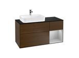 Villeroy und Boch Finion Waschtischunterschrank G402GJGN 120cm, Abdeckplatte black matt, Emotion, Regal rechts Light grey matt, Walnut veneer