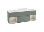 Villeroy und Boch Finion Waschtischunterschrank G331HHGM 160cm, Abdeckplatte white matt, Emotion, Regale sand matt lacquer, Olive Matt Lacquer