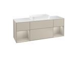 Villeroy und Boch Finion Waschtischunterschrank G331HHHH 160cm, Abdeckplatte white matt, Emotion, Regale sand matt lacquer, Sand Matt Lacquer