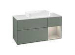 Villeroy und Boch Finion Waschtischunterschrank G301HHGM 120cm, Abdeckplatte white matt, Emotion, Regal rechts Sand Matt, Olive Matt Lacquer