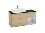 Villeroy und Boch Finion Waschtischunterschrank G402GJPC 120cm, Abdeckplatte black matt, Emotion, Regal rechts Light grey matt, Oak Veneer