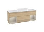 Villeroy und Boch Finion Waschtischunterschrank G331HHPC 160cm, Abdeckplatte white matt, Emotion, Regale sand matt lacquer, Oak Veneer