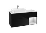 Villeroy und Boch Finion Waschtischunterschrank F401MTPH 120cm, Abdeckplatte white matt, Regal rechts White matt lacquer, Glossy Black Lacquer