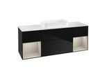 Villeroy und Boch Finion Waschtischunterschrank F331HHPH 160x60,3cm, Abdeckplatte white matt, Regale sand matt lacquer, Glossy Black Lacquer