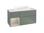Villeroy und Boch Finion Waschtischunterschrank G291HHGM 120cm, Abdeckplatte white matt, Emotion, Regal links Sand Matt Lacquer, Olive Matt Lacquer