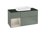 Villeroy und Boch Finion Waschtischunterschrank G292HHGM 120cm, Abdeckplatte black matt, Emotion, Regal links Sand Matt Lacquer, Olive Matt Lacquer