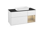 Villeroy und Boch Finion Waschtischunterschrank F302PCGF 120cm, Abdeckplatte black matt, Regal rechts Oak Veneer, Glossy white lacquer
