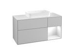 Villeroy und Boch Finion Waschtischunterschrank F301GFGJ 120cm, Abdeckplatte white matt, Regal rechts Glossy white lacquer, Light grey matt