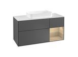 Villeroy und Boch Finion Waschtischunterschrank F301PCGK 120cm, Abdeckplatte white matt, Regal rechts Oak Veneer, Anthracite matt