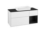 Villeroy und Boch Finion Waschtischunterschrank G302PDGF 120cm, Abdeckplatte black matt, Emotion, Regal rechts Black matt lacquer, Glossy white lacquer