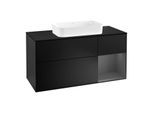 Villeroy und Boch Finion Waschtischunterschrank F302GKPD 120cm, Abdeckplatte black matt, Regal rechts Anthracite matt, Black matt lacquer
