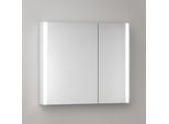 KEUCO Somaris Spiegelschrank mit Beleuchtung 14502002200 80 x 71 x 12,7 cm, verspiegelt, 2 Türen, Wandvorbau, asymmetrisch
