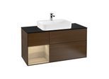 Villeroy und Boch Finion Waschtischunterschrank G412PCGN 120cm, Abdeckplatte black matt, Emotion, Regal links Oak Veneer, Walnut veneer
