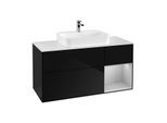 Villeroy und Boch Finion Waschtischunterschrank F421GJPH 120cm, Abdeckplatte white matt, Regal rechts Light grey matt, Glossy Black Lacquer