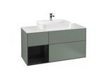 Villeroy und Boch Finion Waschtischunterschrank G411PHGM 120cm, Abdeckplatte white matt, Emotion, Regal links Glossy Black Lacquer, Olive Matt Lacquer