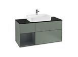 Villeroy und Boch Finion Waschtischunterschrank G412HGGM 120cm, Abdeckplatte black matt, Emotion, Regal links Midnight Blue Matt Lacquer, Olive Matt Lacquer