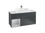 Villeroy und Boch Finion Waschtischunterschrank G411GJHG 120cm, Abdeckplatte white matt, Emotion, Regal links Light grey matt, Midnight Blue Matt Lacquer
