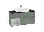 Villeroy und Boch Finion Waschtischunterschrank F412GJGM 120cm, Abdeckplatte black matt, Regal links Light grey matt, Olive Matt Lacquer