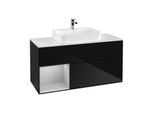 Villeroy und Boch Finion Waschtischunterschrank G411GJPH 120cm, Abdeckplatte white matt, Emotion, Regal links Light grey matt, Glossy Black Lacquer