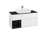 Villeroy und Boch Finion Waschtischunterschrank F412PHGF 120cm, Abdeckplatte black matt, Regal links Glossy Black Lacquer, Glossy white lacquer