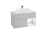 Villeroy und Boch Finion Waschtischunterschrank F371GFGJ 100cm, Abdeckplatte white matt, Regal rechts Glossy white lacquer, Light grey matt