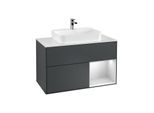 Villeroy und Boch Finion Waschtischunterschrank F371MTHG 100cm, Abdeckplatte white matt, Regal rechts White matt lacquer, Midnight Blue Matt Lacquer