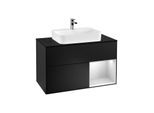 Villeroy und Boch Finion Waschtischunterschrank G372MTPD 100cm, Abdeckplatte black matt, Emotion, Regal rechts White matt lacquer, Black matt lacquer