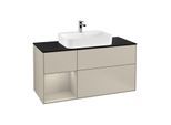 Villeroy und Boch Finion Waschtischunterschrank F412HHHH 120cm, Abdeckplatte black matt, Regal links Sand Matt Lacquer, Sand Matt Lacquer
