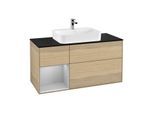 Villeroy und Boch Finion Waschtischunterschrank G412GJPC 120cm, Abdeckplatte black matt, Emotion, Regal links Light grey matt, Oak Veneer