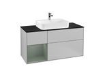 Villeroy und Boch Finion Waschtischunterschrank F412GMGJ 120cm, Abdeckplatte black matt, Regal links Olive Matt Lacquer, Light grey matt