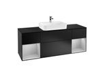 Villeroy und Boch Finion Waschtischunterschrank F452GJPD 160x60,3cm, Abdeckplatte black matt, Regale Light grey matt lacquer, Black matt lacquer